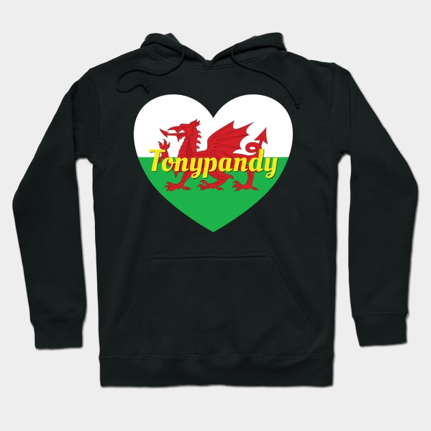 Tonypandy Wales UK Wales Flag Heart Hoodie by DPattonPD